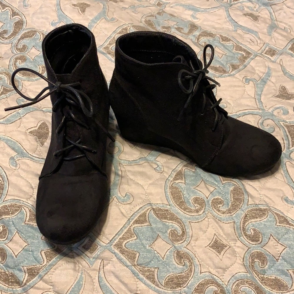 Black Suede Wedge Ankle Booties